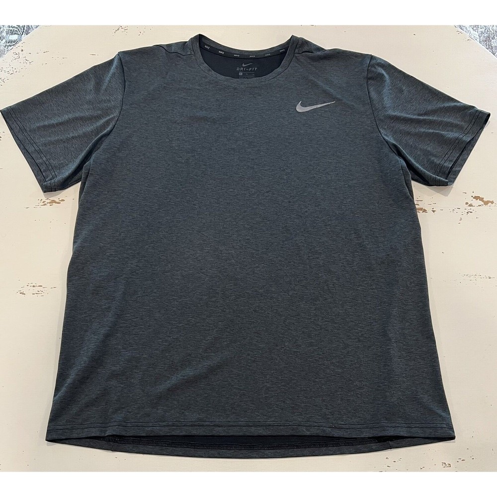 Nike Men Activewear Top XL Gray T-Shirt Running Swoosh Logo Dri-Fit Crew Neck
